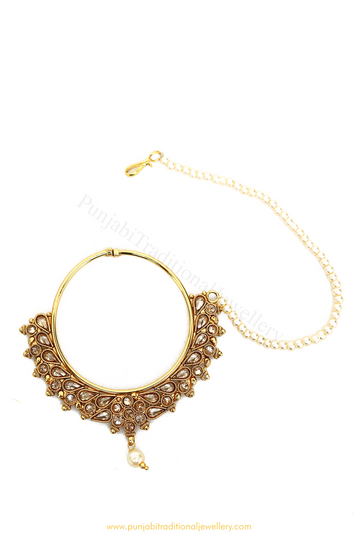 Antique Gold Plated Polki Nath By PTJ